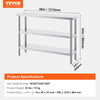VEVOR Stainless Steel Food Prep Table, 14 X 48 X 34 Inch Commercial Kitchen Worktable, With 2 Adjustable Undershelf, Heavy Duty Prep Table Metal Work Table For BBQ, Kitchen, Home, And Garage