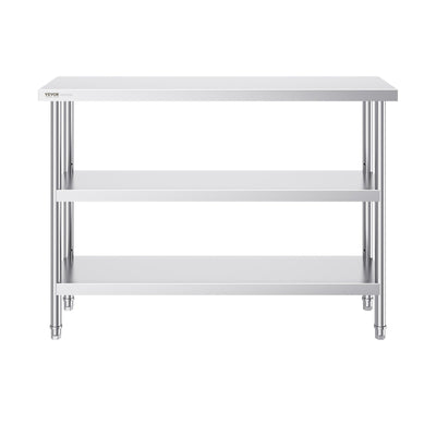 VEVOR Stainless Steel Food Prep Table, 14 X 48 X 34 Inch Commercial Kitchen Worktable, With 2 Adjustable Undershelf, Heavy Duty Prep Table Metal Work Table For BBQ, Kitchen, Home, And Garage