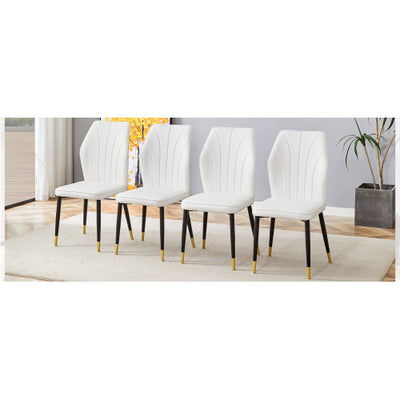 4 Modern Dining Chairs With Stylish PU Patterned Backrest And Black Metal Legs For A Comfortable Home Experience In The Kitchen, Bedroom And Office.