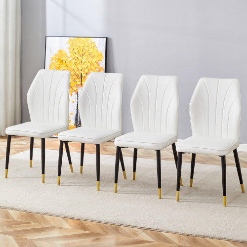 4 Modern Dining Chairs With Stylish PU Patterned Backrest And Black Metal Legs For A Comfortable Home Experience In The Kitchen, Bedroom And Office.