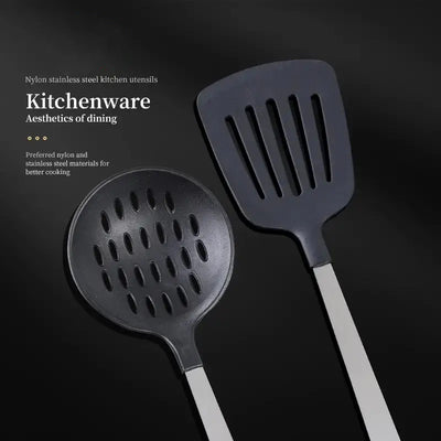 Cooking Utensil Set Premium 5 Piece Kitchen Utensil Set - Stainless Steel Handle And Nylon Faucet, Non-Stick, Heat Resistant, For Home, Kitchen Gift