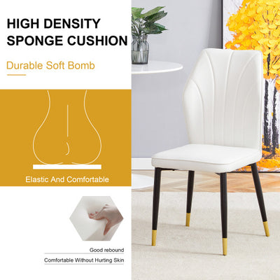 4 Modern Dining Chairs With Stylish PU Patterned Backrest And Black Metal Legs For A Comfortable Home Experience In The Kitchen, Bedroom And Office.