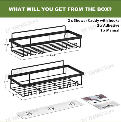 Heavy-duty Wall-mounted Shower Shelf Storage Accessories, Including Soap Dish And Toothbrush Holder, Suitable For Bathroom, Home And Kitchen, Black