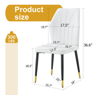 4 Modern Dining Chairs With Stylish PU Patterned Backrest And Black Metal Legs For A Comfortable Home Experience In The Kitchen, Bedroom And Office.