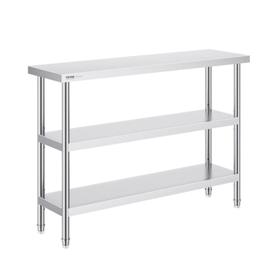 VEVOR Stainless Steel Food Prep Table, 14 X 48 X 34 Inch Commercial Kitchen Worktable, With 2 Adjustable Undershelf, Heavy Duty Prep Table Metal Work Table For BBQ, Kitchen, Home, And Garage