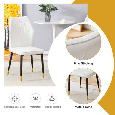 4 Modern Dining Chairs With Stylish PU Patterned Backrest And Black Metal Legs For A Comfortable Home Experience In The Kitchen, Bedroom And Office.