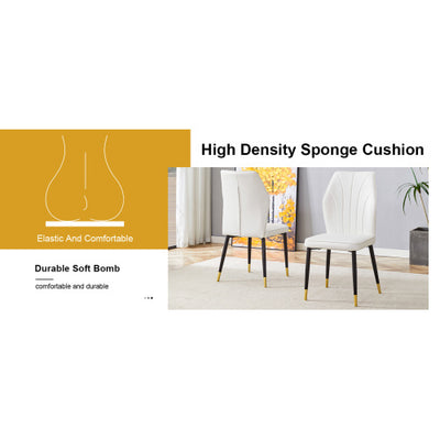 4 Modern Dining Chairs With Stylish PU Patterned Backrest And Black Metal Legs For A Comfortable Home Experience In The Kitchen, Bedroom And Office.