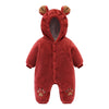 Homeshinex adorable baby bear romper in soft red plush fabric with hood and bear ears
