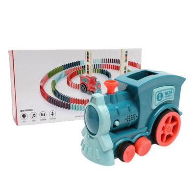 Homeshinex automatic domino stacking car toy in blue and red for baby play and learning