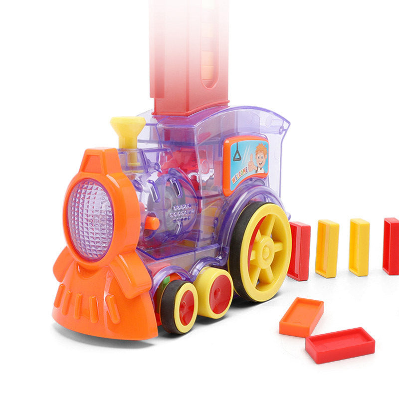 Homeshinex colorful automatic domino stacking car toy for babies with bright red and yellow domino pieces