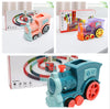 Homeshinex automatic domino stacking car in blue, pink, and purple toy train designs for kids