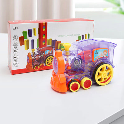 Homeshinex colorful automatic domino stacking car toy for babies with transparent body and yellow wheels