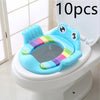 Homeshinex blue children potty training seat with handles featuring colorful stripes and frog design on a white toilet