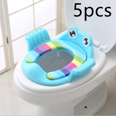 Homeshinex blue children potty training seat with handles featuring a frog design on a white toilet
