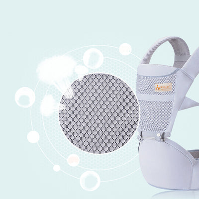 Homeshinex ergonomic child sitting carrier bag in light gray with breathable mesh fabric and supportive straps