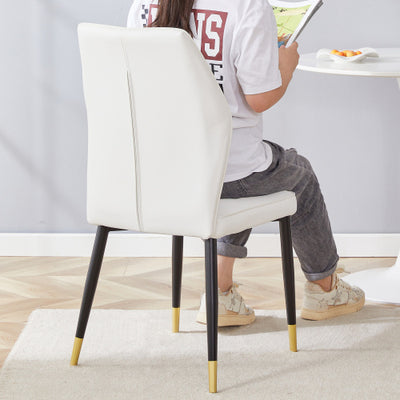 4 Modern Dining Chairs With Stylish PU Patterned Backrest And Black Metal Legs For A Comfortable Home Experience In The Kitchen, Bedroom And Office.