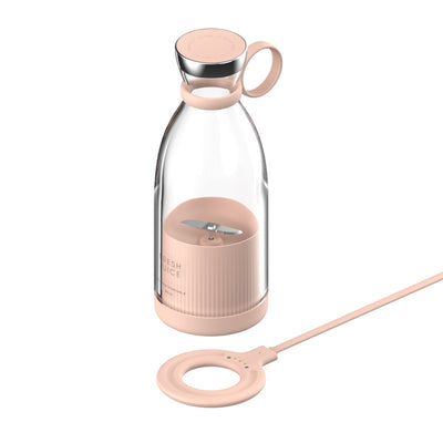 Homeshinex portable electric juicer blender in pink with detachable charging base and clear body
