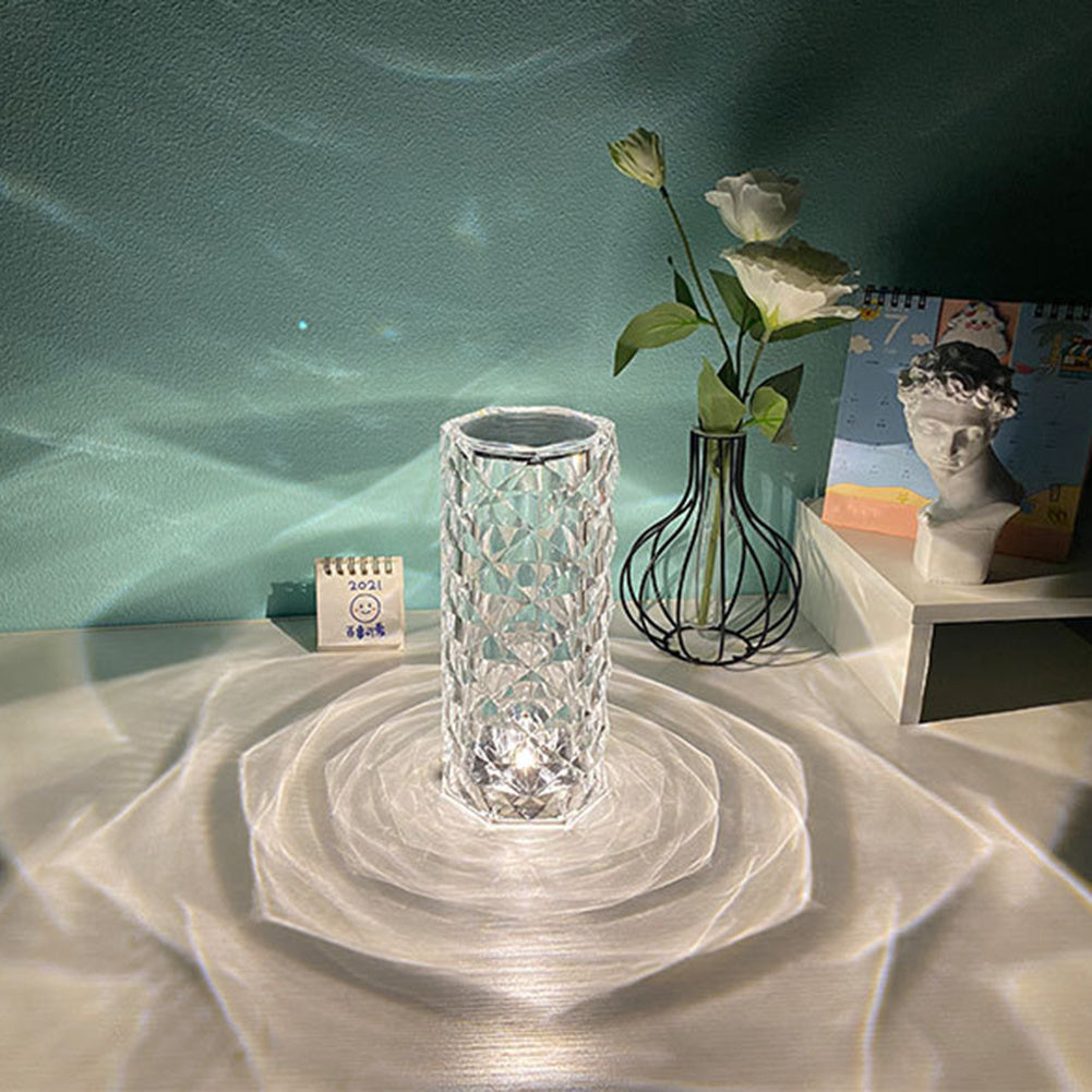 Homeshinex touch control bedside lighting with decorative glass design casting intricate light patterns