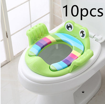 Homeshinex children potty training seat with handles in green frog design placed on white toilet
