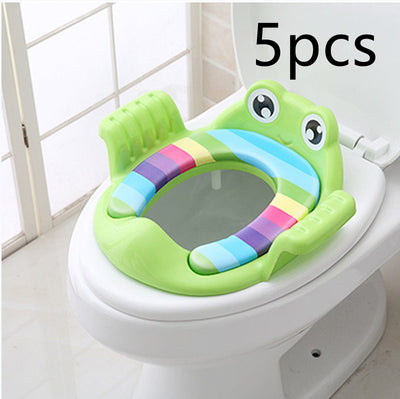Homeshinex children potty training seat with handles in green with colorful stripes on a white toilet
