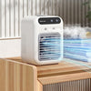 Homeshinex mini water cooling fan for home on wooden table blowing cool air with mist effect