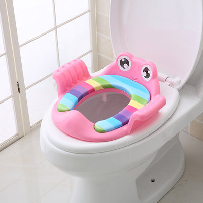 Homeshinex children potty training seat with handles in pink with colorful stripes on white toilet