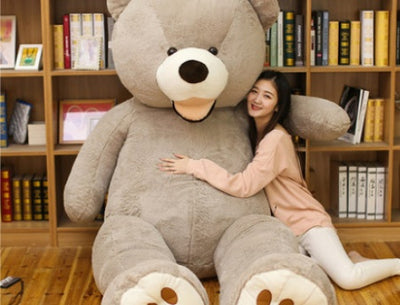 Homeshinex soft leather teddy bear toy large plush with a woman hugging it in a cozy home setting