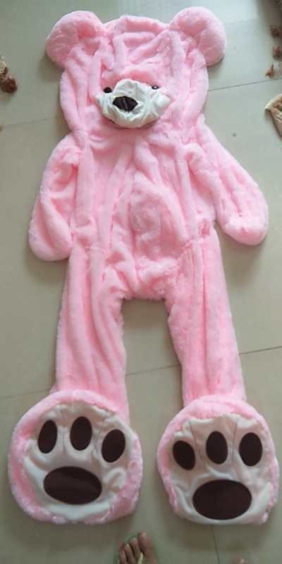 Homeshinex soft leather teddy bear toy costume in pink with paw details and bear face hood for kids