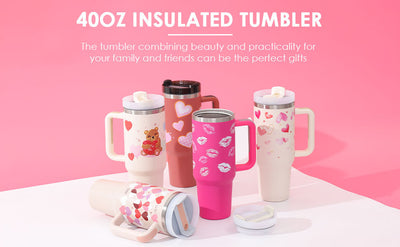 Homeshinex 40oz insulated spill proof stainless steel travel mug with heart and bear designs