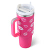 Homeshinex pink spill proof stainless steel travel mug with handle and white lips print design