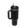 Homeshinex spill proof stainless steel travel mug in black with handle and clear straw
