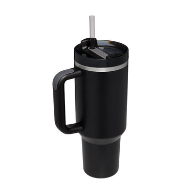 Homeshinex spill proof stainless steel travel mug in black with handle and clear straw