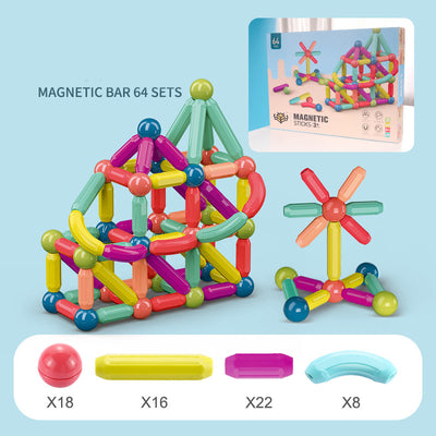 Homeshinex toddler STEM magnet construction toys with 64 colorful magnetic bars and shapes for creative building