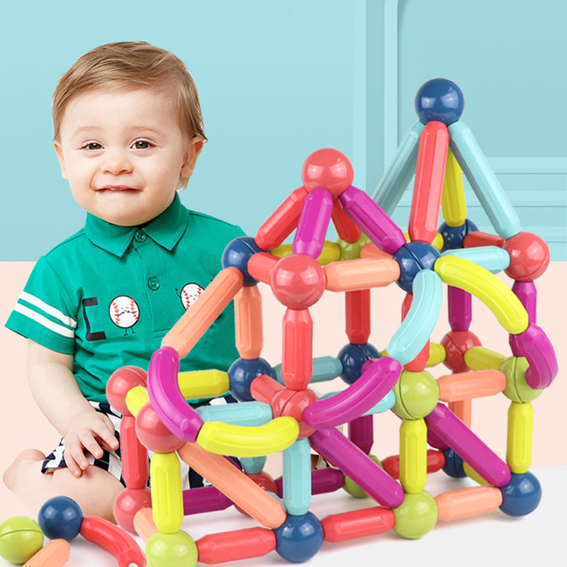 Homeshinex toddler playing with colorful toddler STEM magnet construction toys building blocks