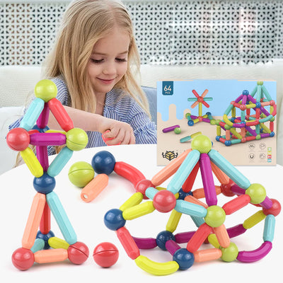 Homeshinex toddler STEM magnet construction toys with colorful magnetic rods and spheres for creative building