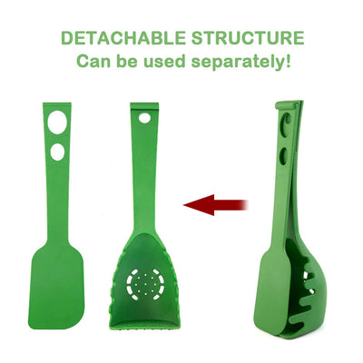 Green detachable versatile kitchen spoon for pasta and eggs with two separate parts for easy use