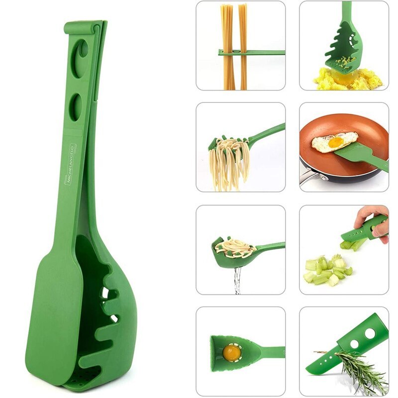 Homeshinex versatile kitchen spoon for pasta and eggs in green with multiple cooking uses